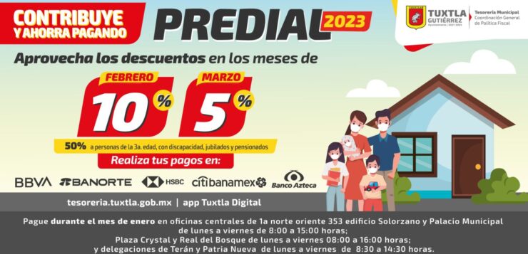 Descuentos para pago predial 2023 continúa en Tuxtla Gutiérrez